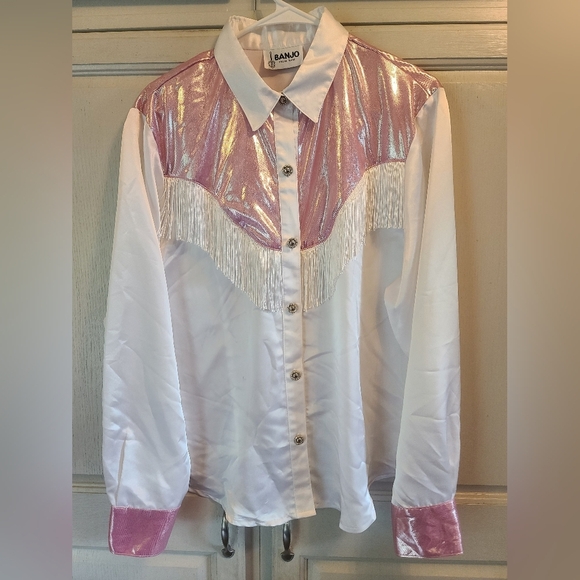 Vintage Banjo Dallas TX Line Dancing Western Long Sleeve Shirt - Picture 1 of 8